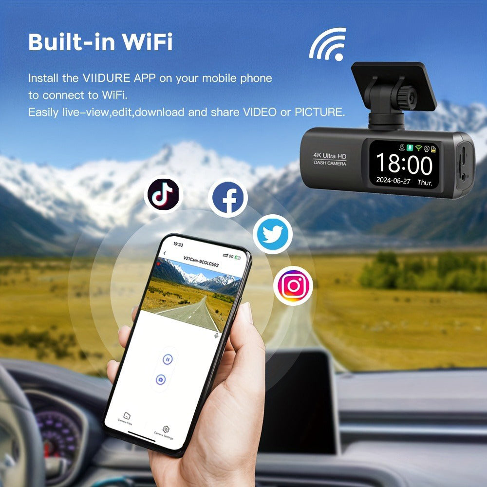 4K Front and Rear Dual Dash Cam WiFi GPS Car Camera with 64GB SD Card