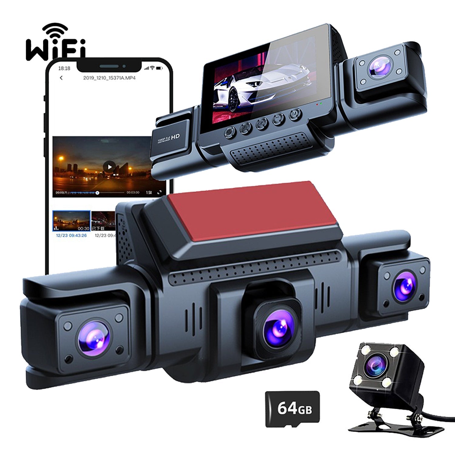 4 Channel 5G WiFi Dashcam FHD 1080P 170° Wide Angle G-Sensor with 64GB Card