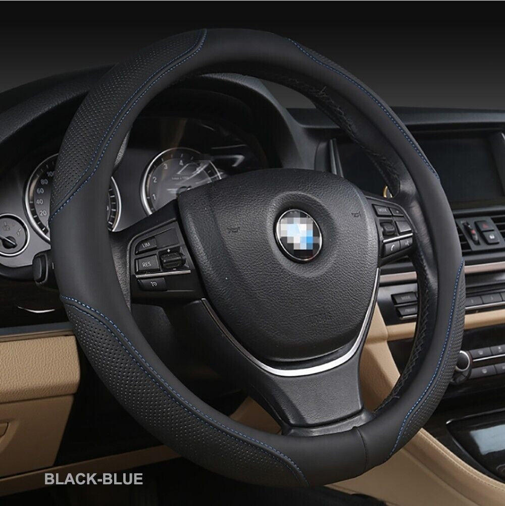 Universal Luxury Car 37-38cm Steering Wheel Cover PU Leather Non-slip Breathable Black-red