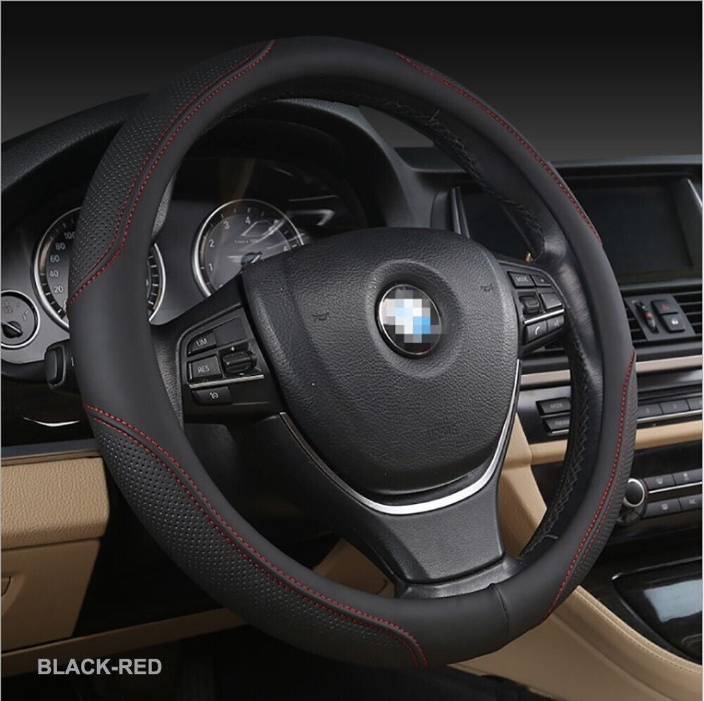 Universal Luxury Car 37-38cm Steering Wheel Cover PU Leather Non-slip Breathable Black-blue