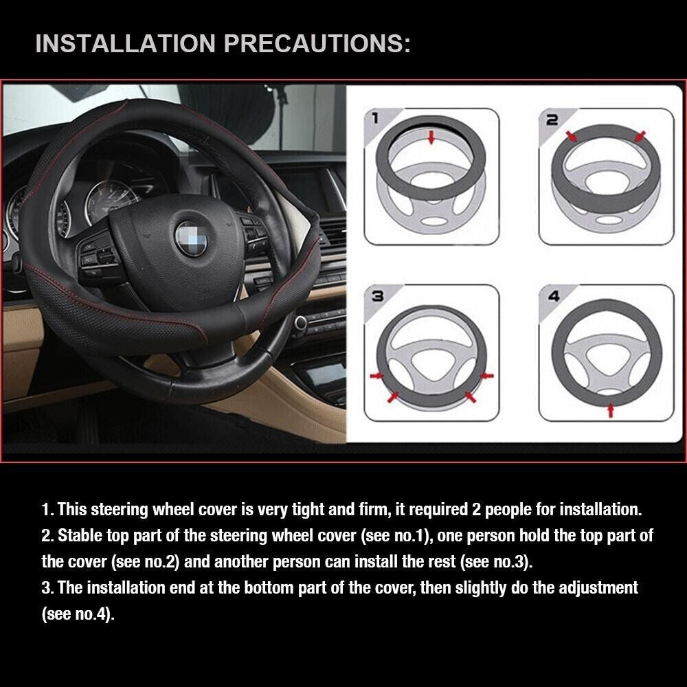 Universal Luxury Car 37-38cm Steering Wheel Cover PU Leather Non-slip Breathable Black-blue
