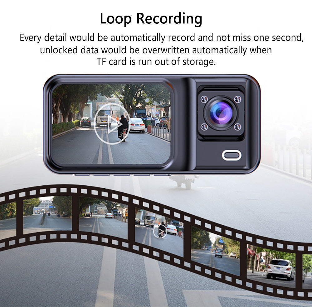 1080P Triple Lens Dash Cam with IR Night Vision, WDR, Parking Monitor