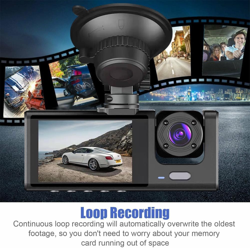 Full HD 1080P 3 Channels Dash Cam, Night Vision, WiFi, 32GB