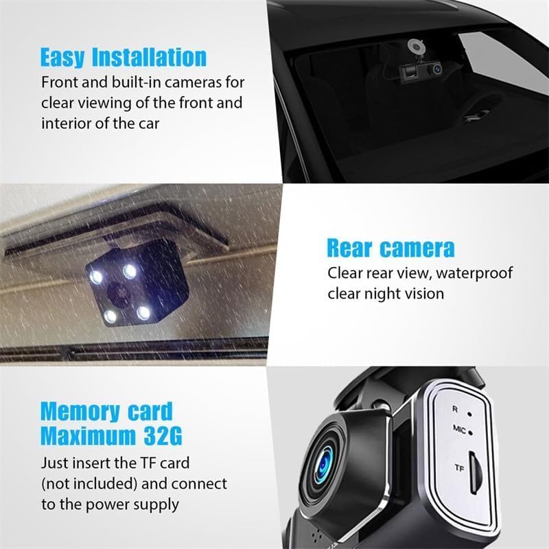 Full HD 1080P 3 Channels Dash Cam, Night Vision, WiFi, 32GB