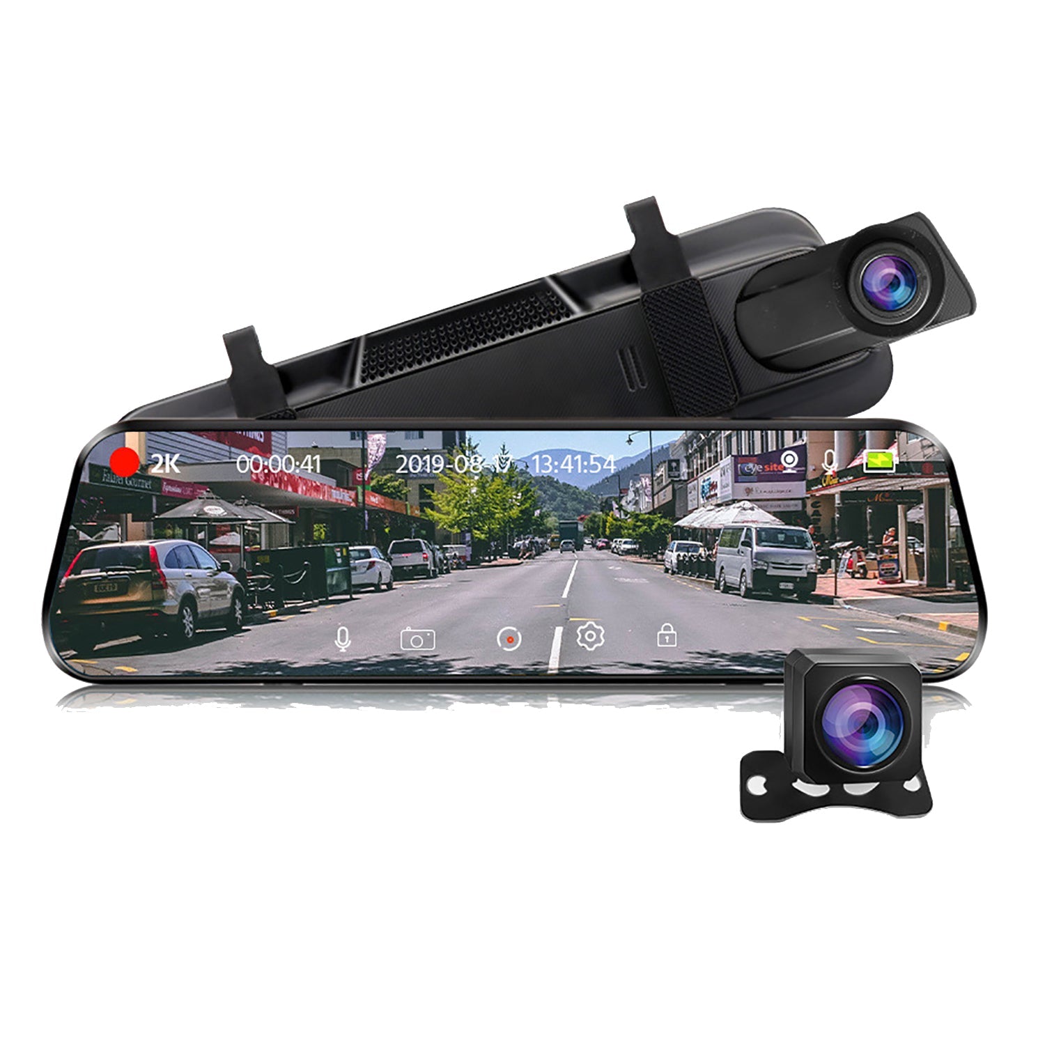 10" 2K Touch Dash Cam, RearView, G-Sensor, Parking, Free 32GB