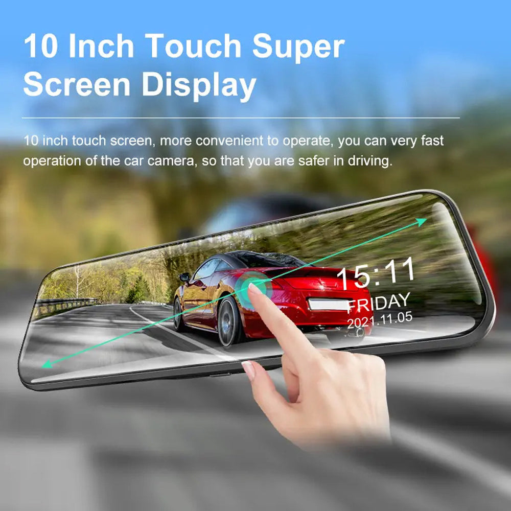 10" 2K Touch Dash Cam, RearView, G-Sensor, Parking, Free 32GB