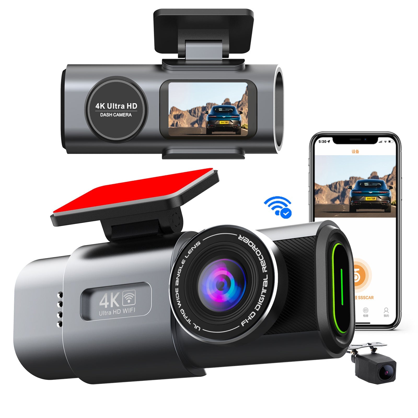 4K UHD 2160P WiFi Dash Cam Front Car Camera, 64GB, Night Vision