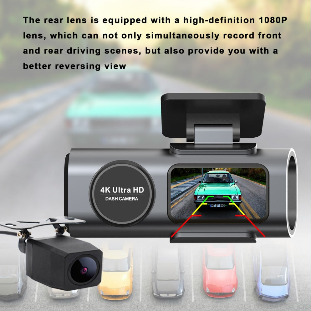 External Auto Camera 4K Dash Cam UHD 2160P WiFi Front Dashcam Night Vision Car Camera with