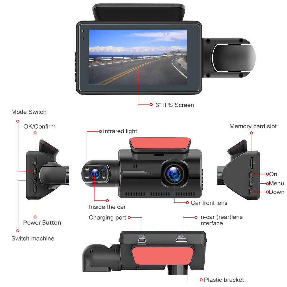 FHD 1080P Dual Lens Dash Cam with HDR, G-Sensor, 32GB Card