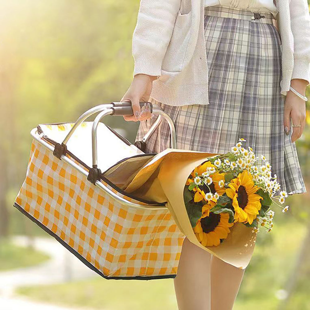 Fully Insulated Collapsible Portable Picnic Basket - Red Grid