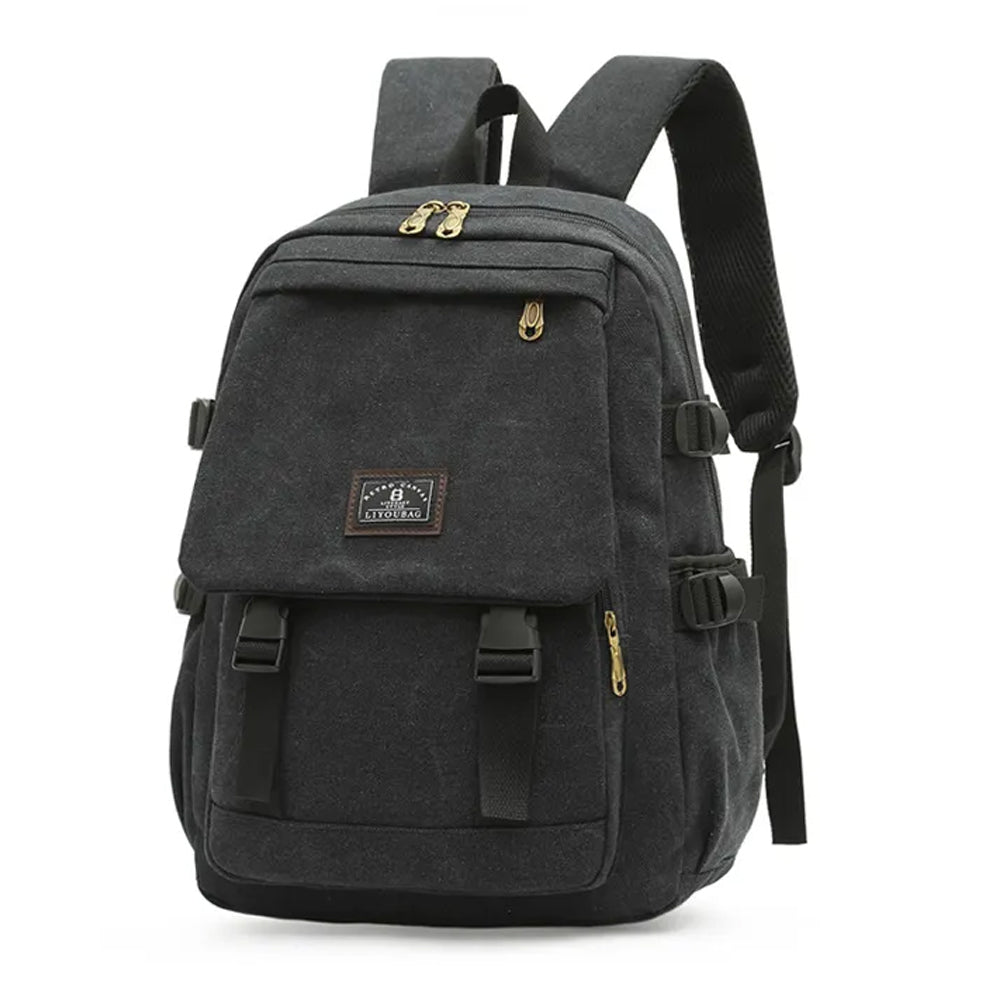Unisex Leisure Canvas Backpack Durable Waterproof Outdoor Travel Rucksack Black