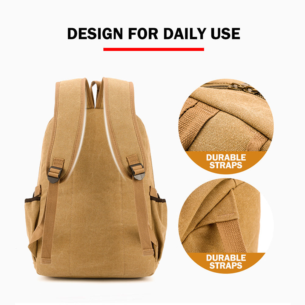 Unisex Leisure Canvas Backpack Durable Waterproof Outdoor Travel Rucksack Khaki