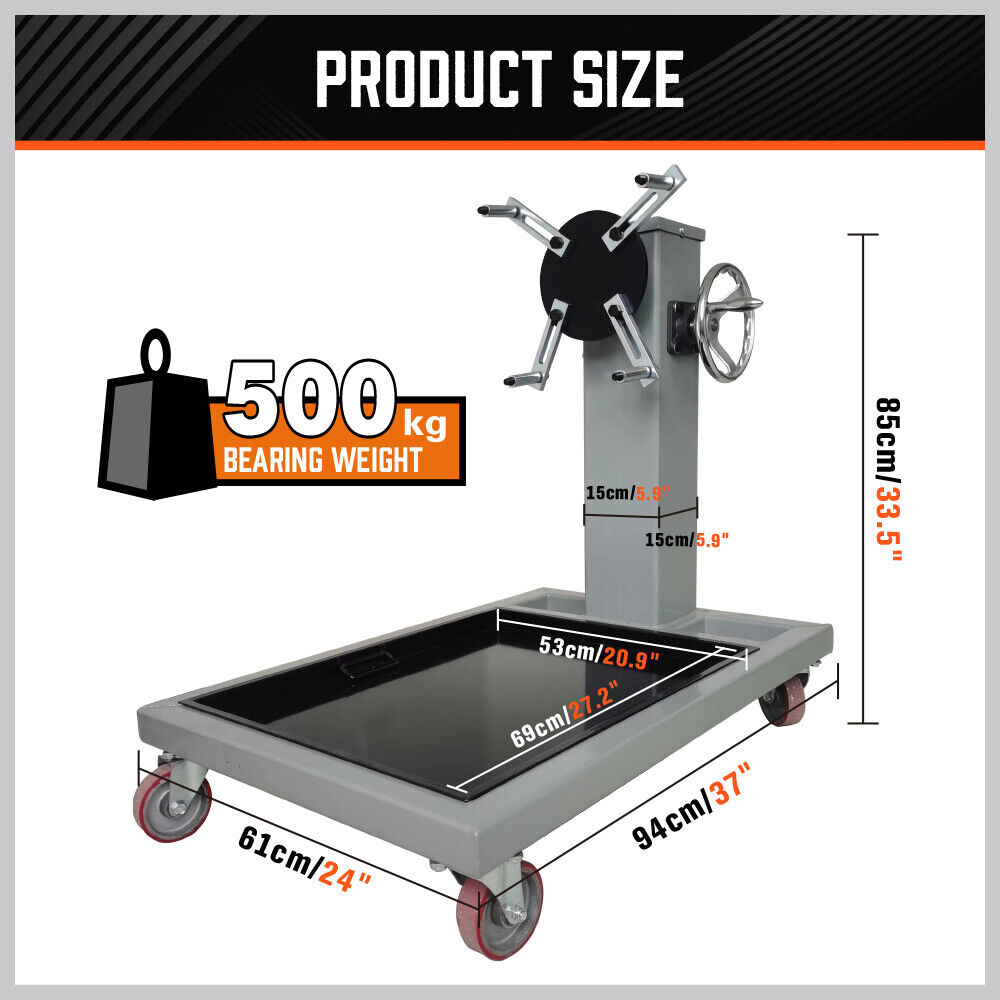 500kg Adjustable Folding Engine Stand, 360° Rotation, Heavy Duty