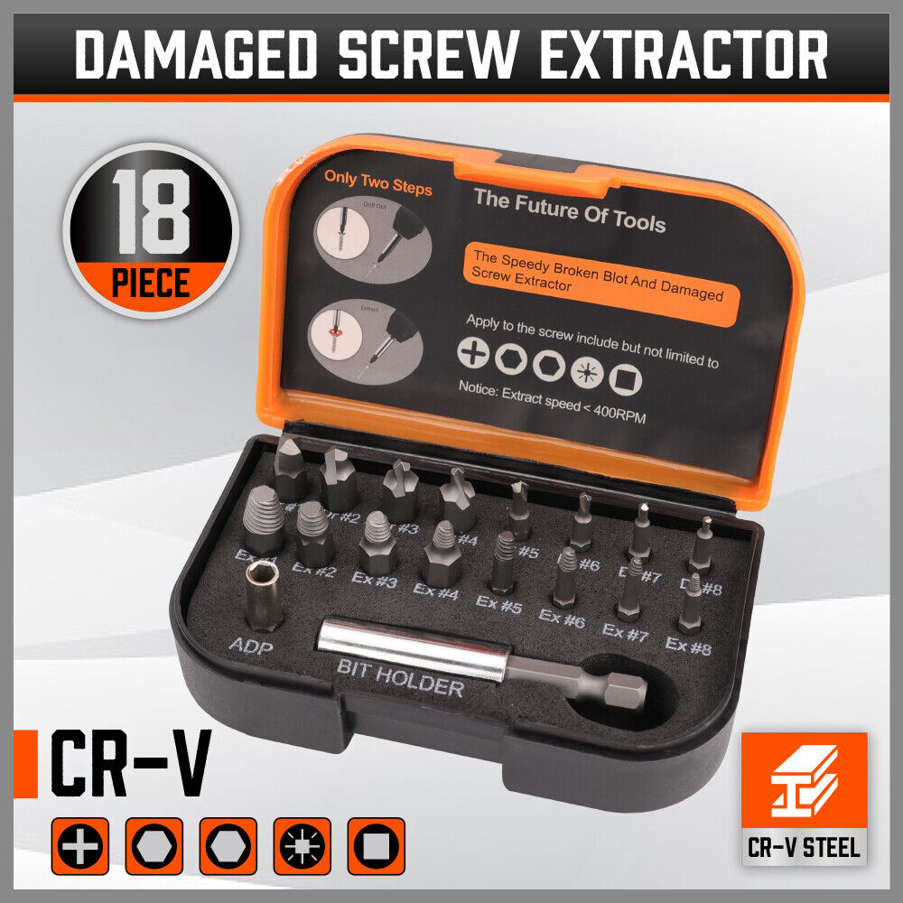 High Hardness Magnetic Screw Extractor Set - 18pcs CR-V Steel