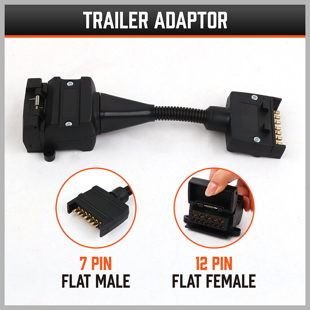 Waterproof 7 to 12 Pin Trailer Plug Adaptor, ABS, Black