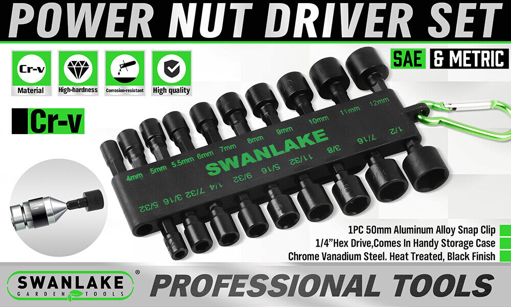 High Hardness Nut Driver Set SAE & Metric 20pcs Swanlake