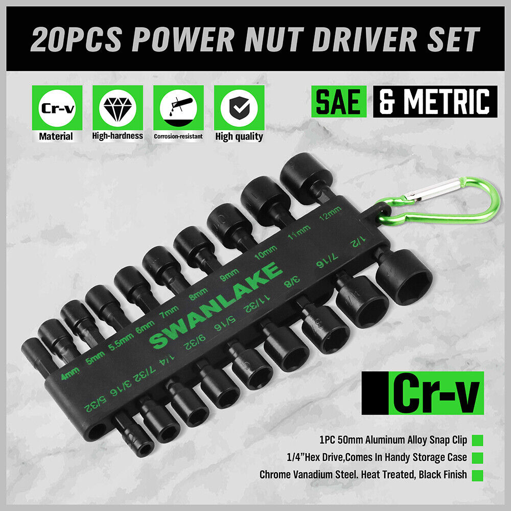 High Hardness Nut Driver Set SAE & Metric 20pcs Swanlake