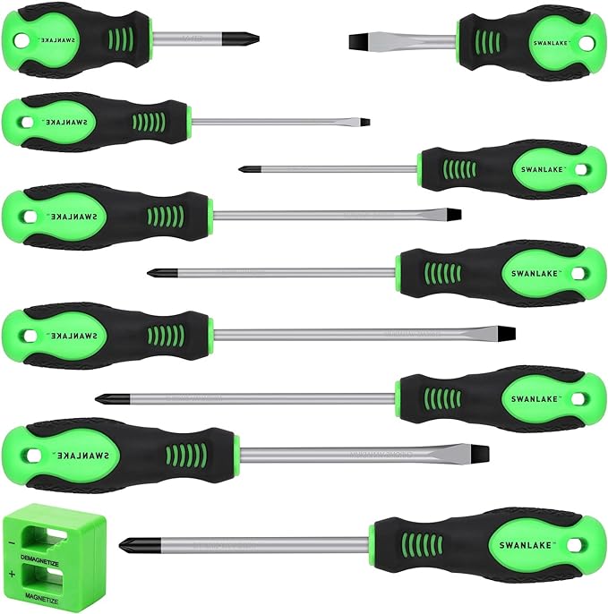 SWANLAKE 11PCS Screwdriver Set, Magnetic 5 Phillips and 5 Flat Head Tips for Fastening and Loosening Seized 11PCS
