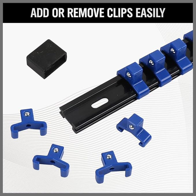 SWANLAKE Organizer Socket Holder, 9PCS 1/4-Inch x 48 Clips, 3/8-Inch x 45 Clips, 1/2-Inch x 36 Clips, Premium Quality Socket Clip Rail Holder 9PC