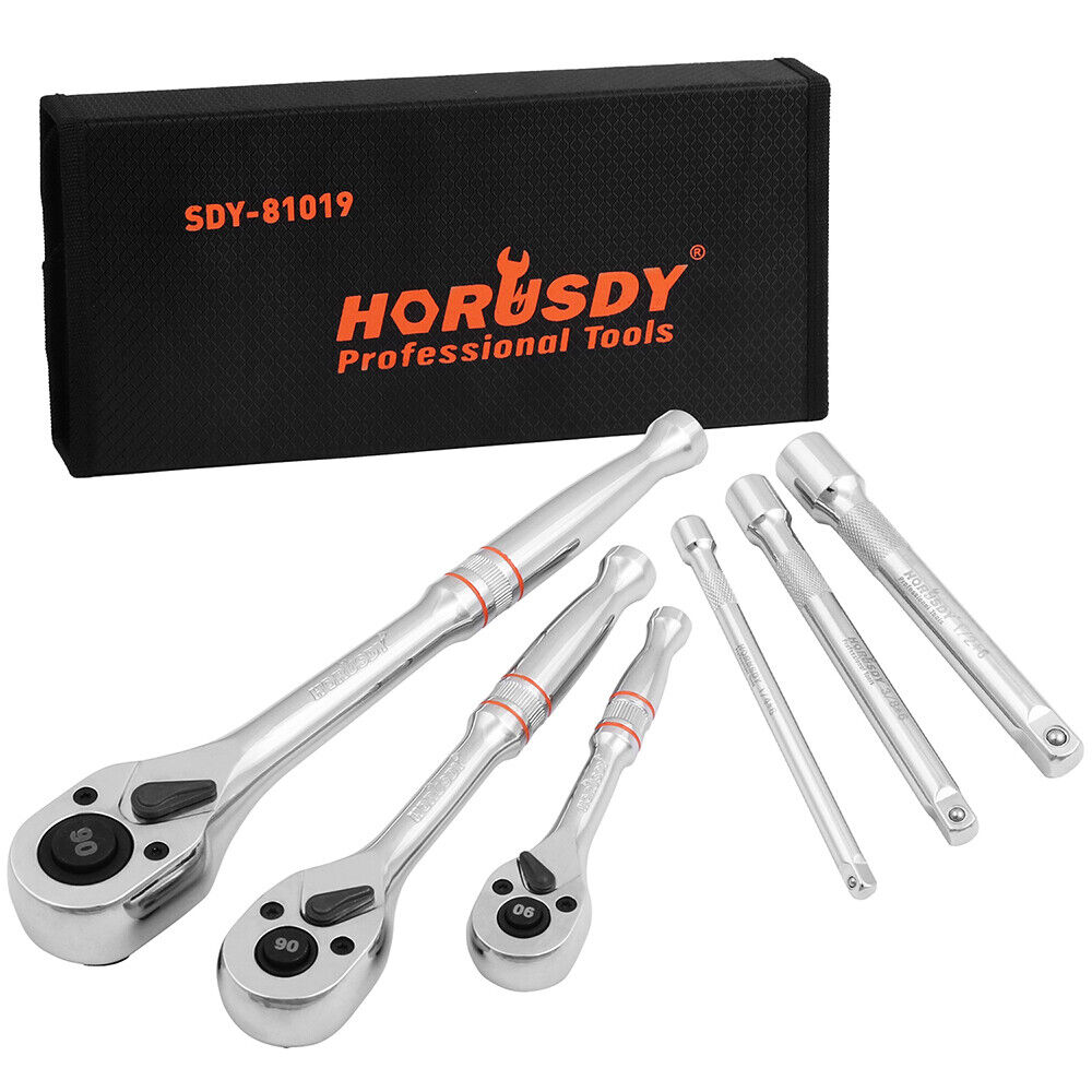 Compact 90 Tooth Ratchet Spanner Set with Extension Bars