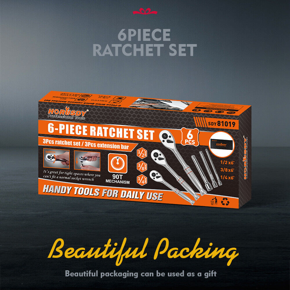 Compact 90 Tooth Ratchet Spanner Set with Extension Bars