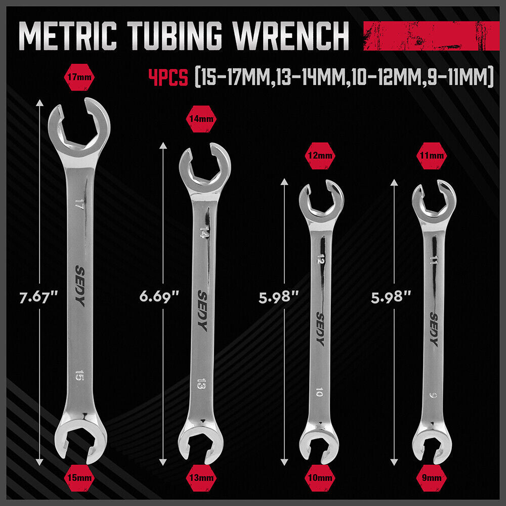 Offset CR-V Steel Flare Nut Wrench Set, 4Pc Metric, SEDY