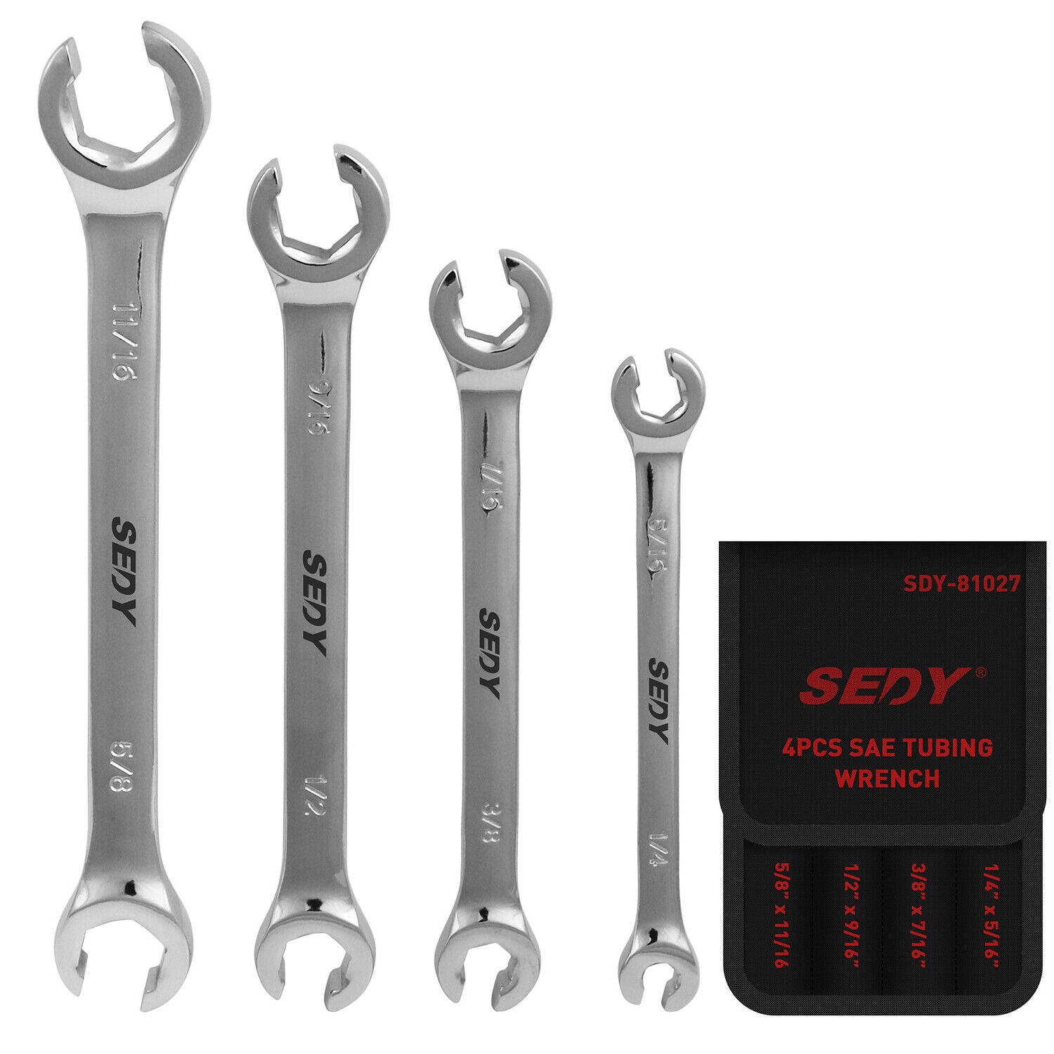 Heat-Treated Chrome Flare Nut Spanner Set SAE 4Pc - SEDY