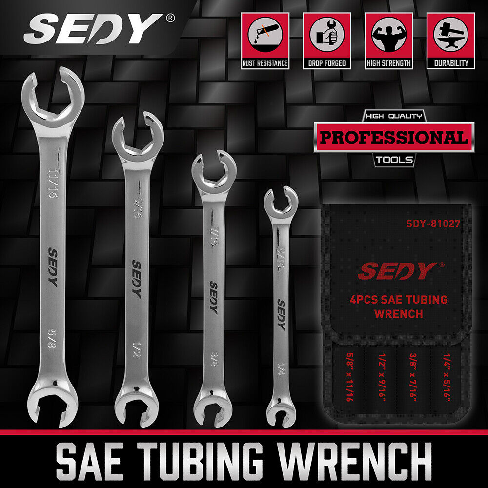 Heat-Treated Chrome Flare Nut Spanner Set SAE 4Pc - SEDY