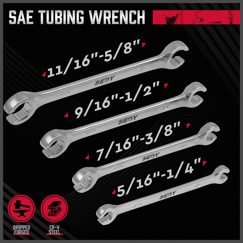 Heat-Treated Chrome Flare Nut Spanner Set SAE 4Pc - SEDY