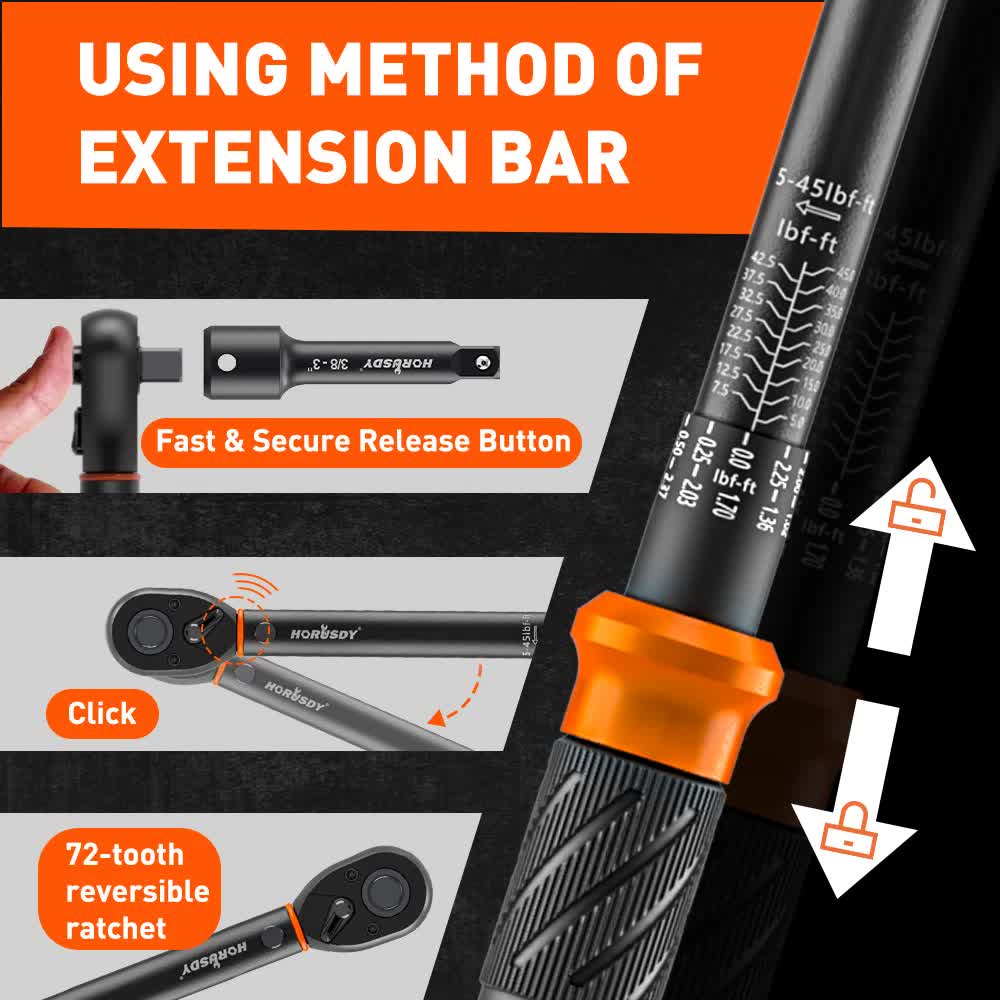 4Pc 3/8" Drive Click Torque Wrench Ratchet Socket Adaptor Extension WorkShop