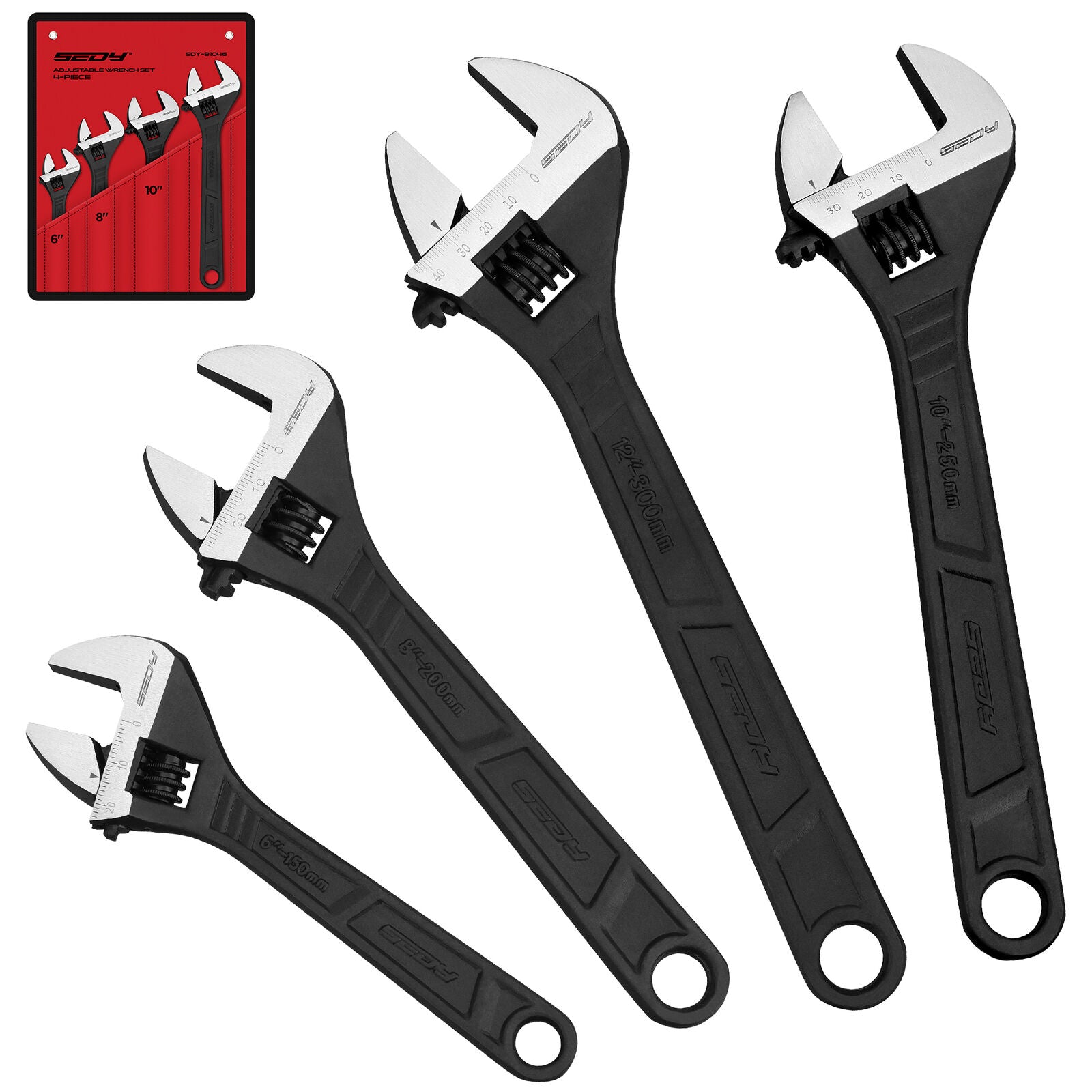 Durable Adjustable Wrench Set, 4Pc, SAE & Metric, Heavy Duty