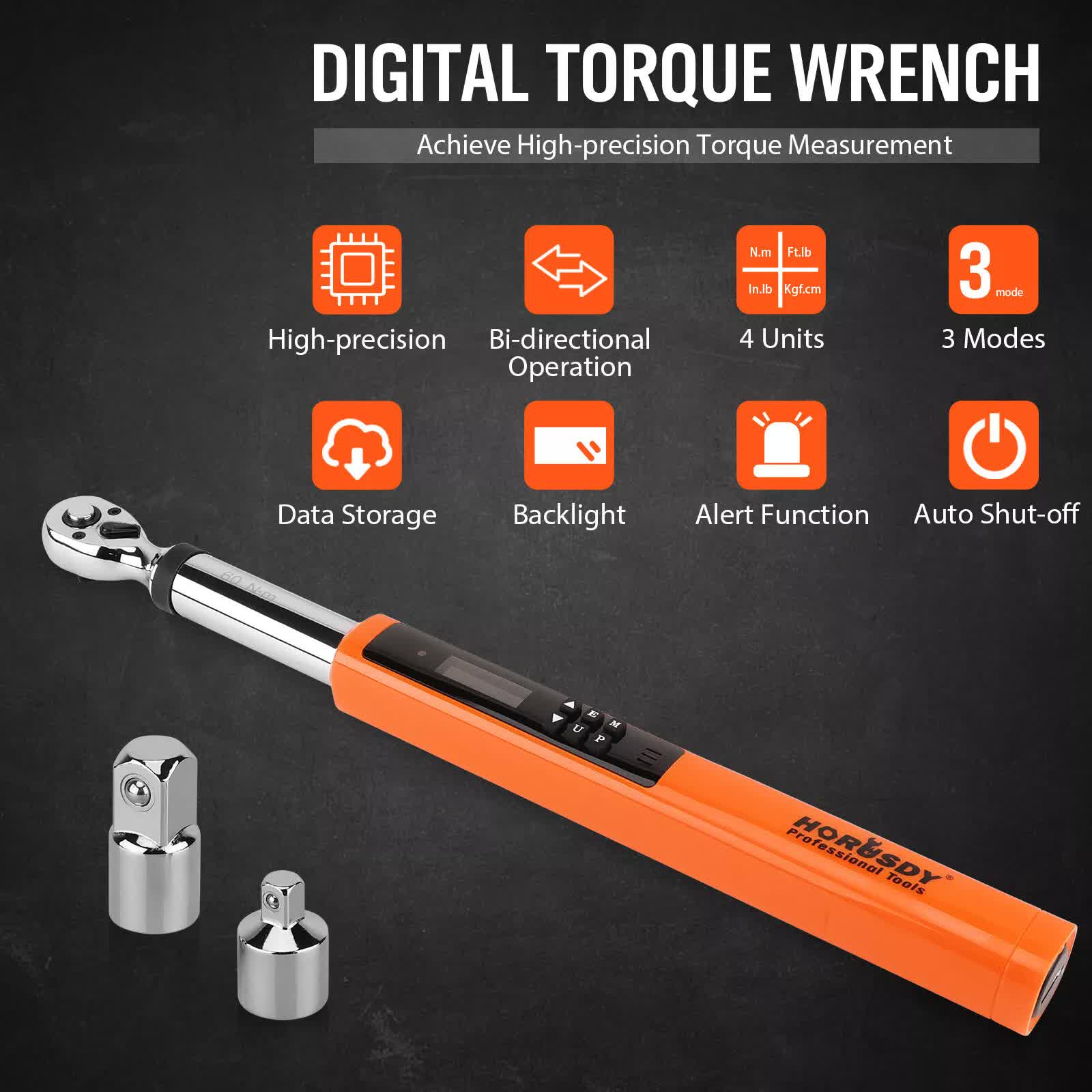 3/8" Drive Digital Torque Wrench Electronic Adjustable Torque Range 44ftlb