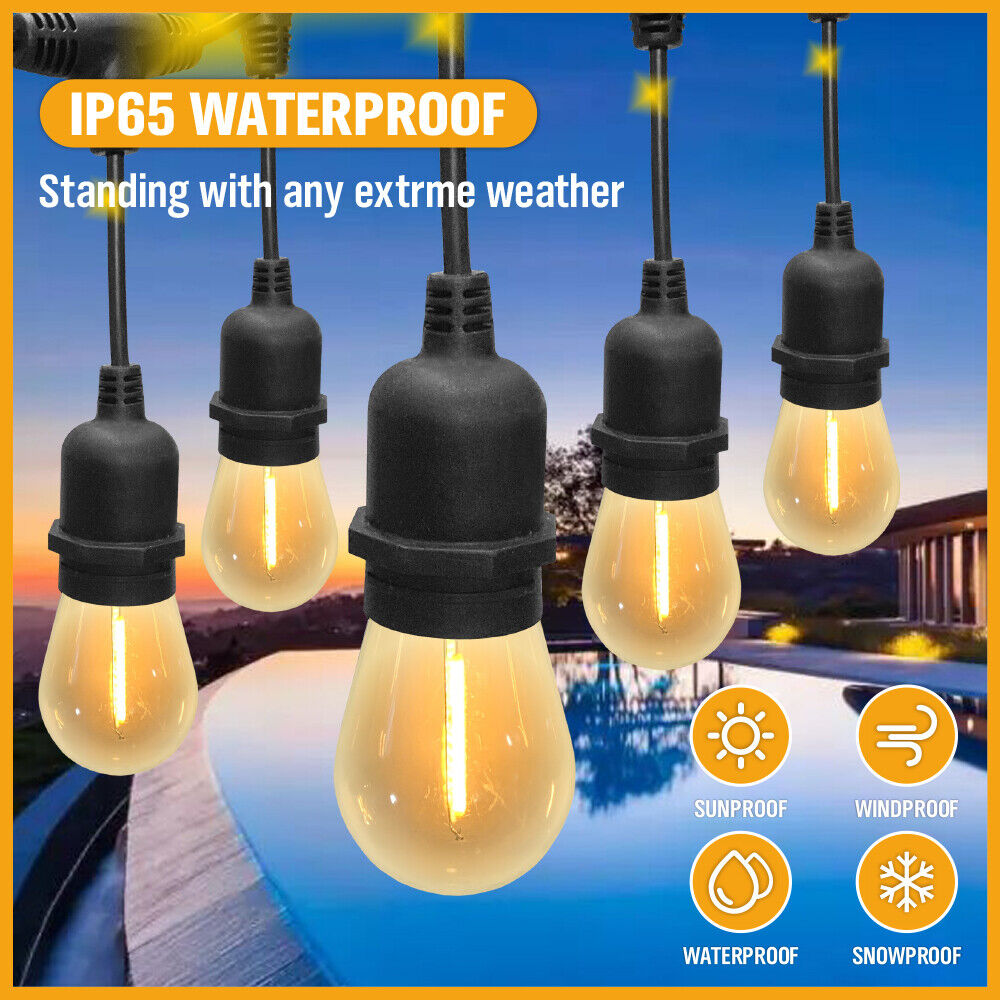 Warm White Solar Festoon String Lights, 15 LEDs, Waterproof