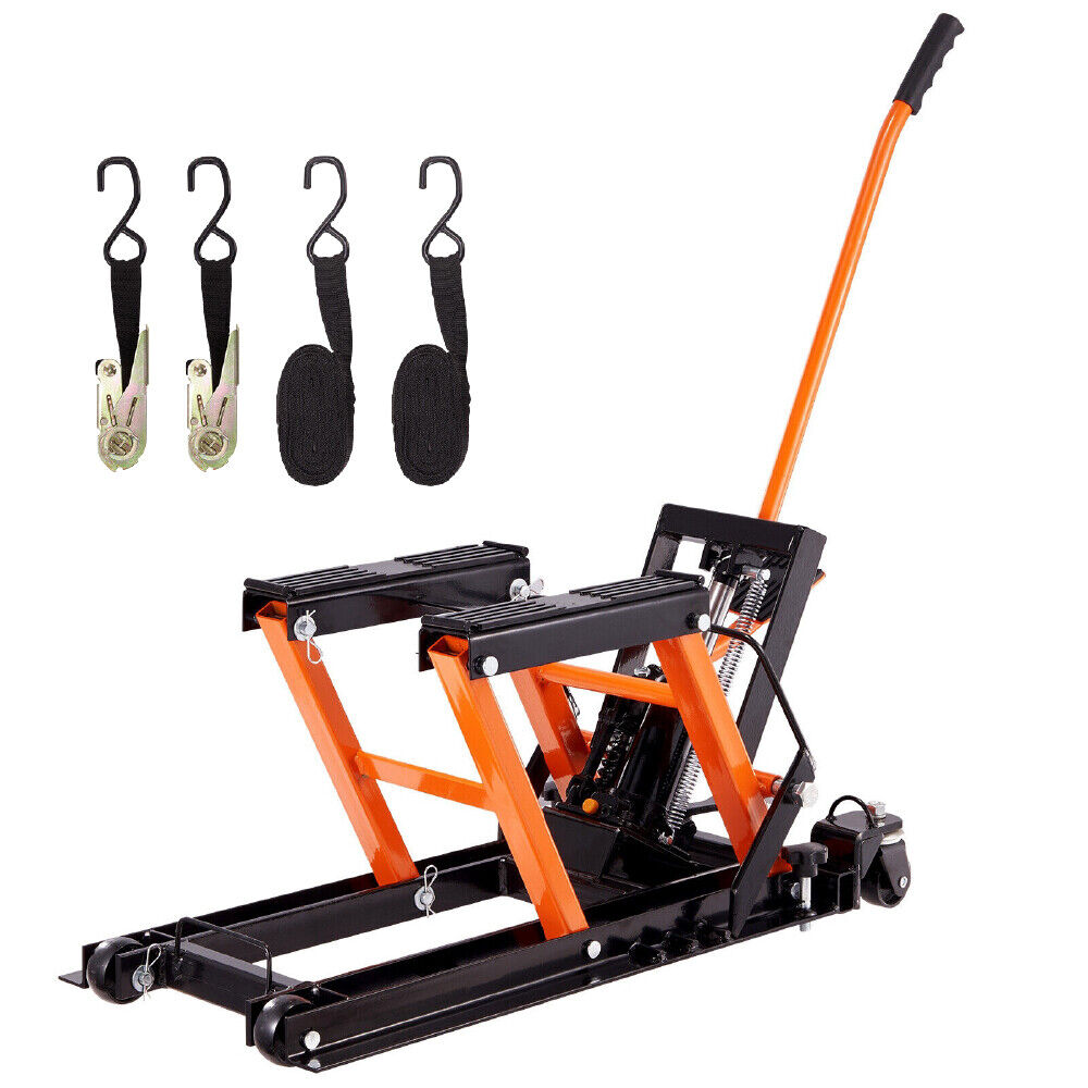 1500LBS Hydraulic Motorcycle Scissor Jack, Safety Pin, Casters