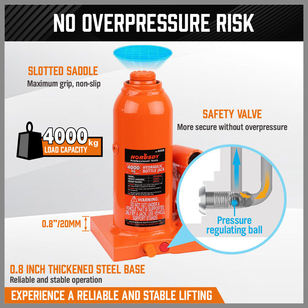4-Ton 8,000 LBs Hydraulic Bottle Jack Heavy Duty Car Lifter with Safety Valve