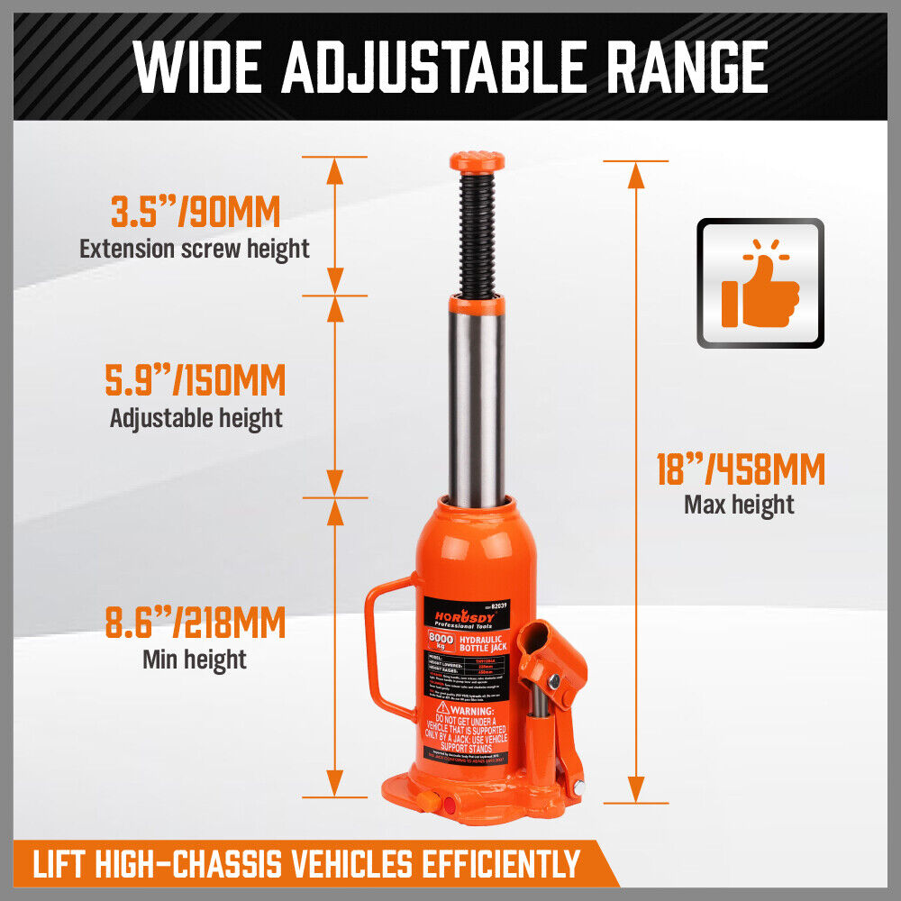 8-Ton 16,000 LBs Hydraulic Bottle Jack Heavy Duty Car Lifter with Safety Valve