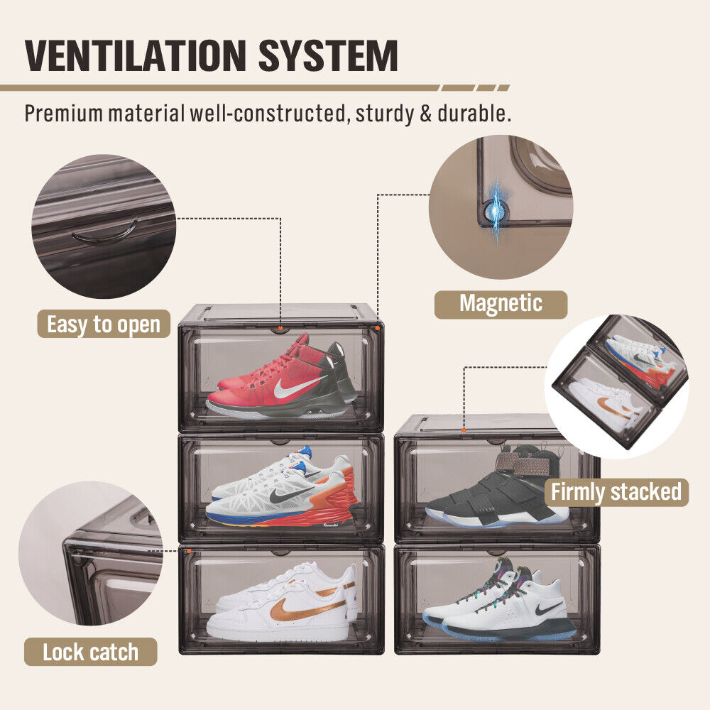 20Pcs Premium Acrylic Shoe Box Sneaker Display Storage Case Boxes Magnetic Door Au