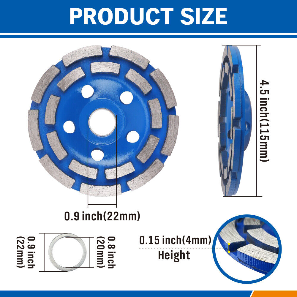 4.5" Diamond Grinding Wheel for Concrete Stone, 115mm, Durable