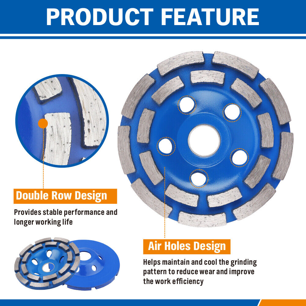 4.5" Diamond Grinding Wheel for Concrete Stone, 115mm, Durable