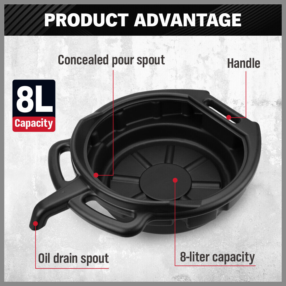 8L Durable Oil Change Pan with Handles & Spout, SEDY