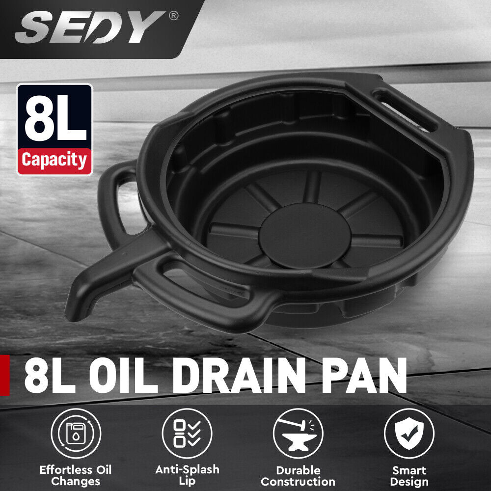 8L Durable Oil Change Pan with Handles & Spout, SEDY