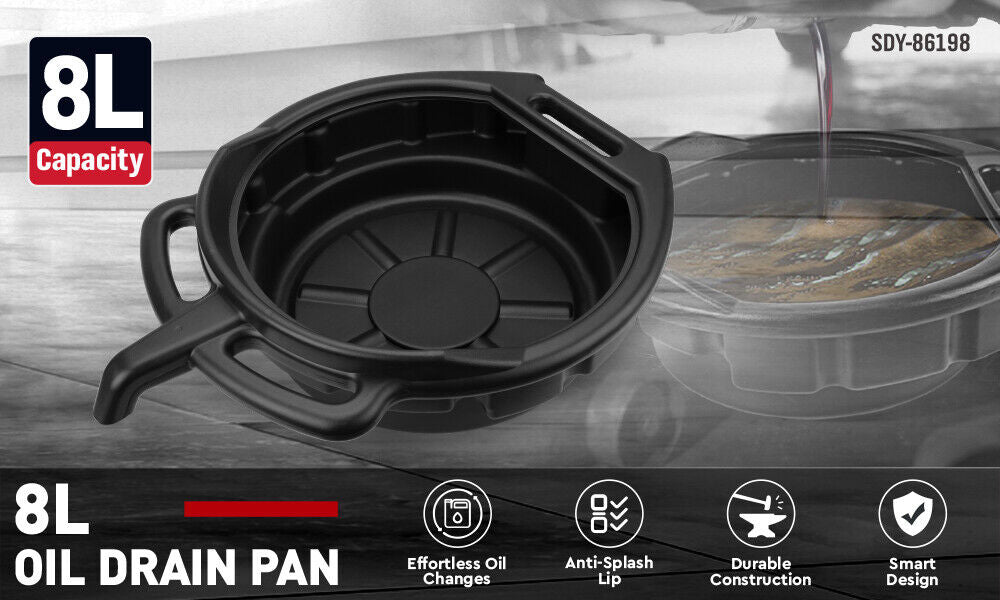 8L Durable Oil Change Pan with Handles & Spout, SEDY