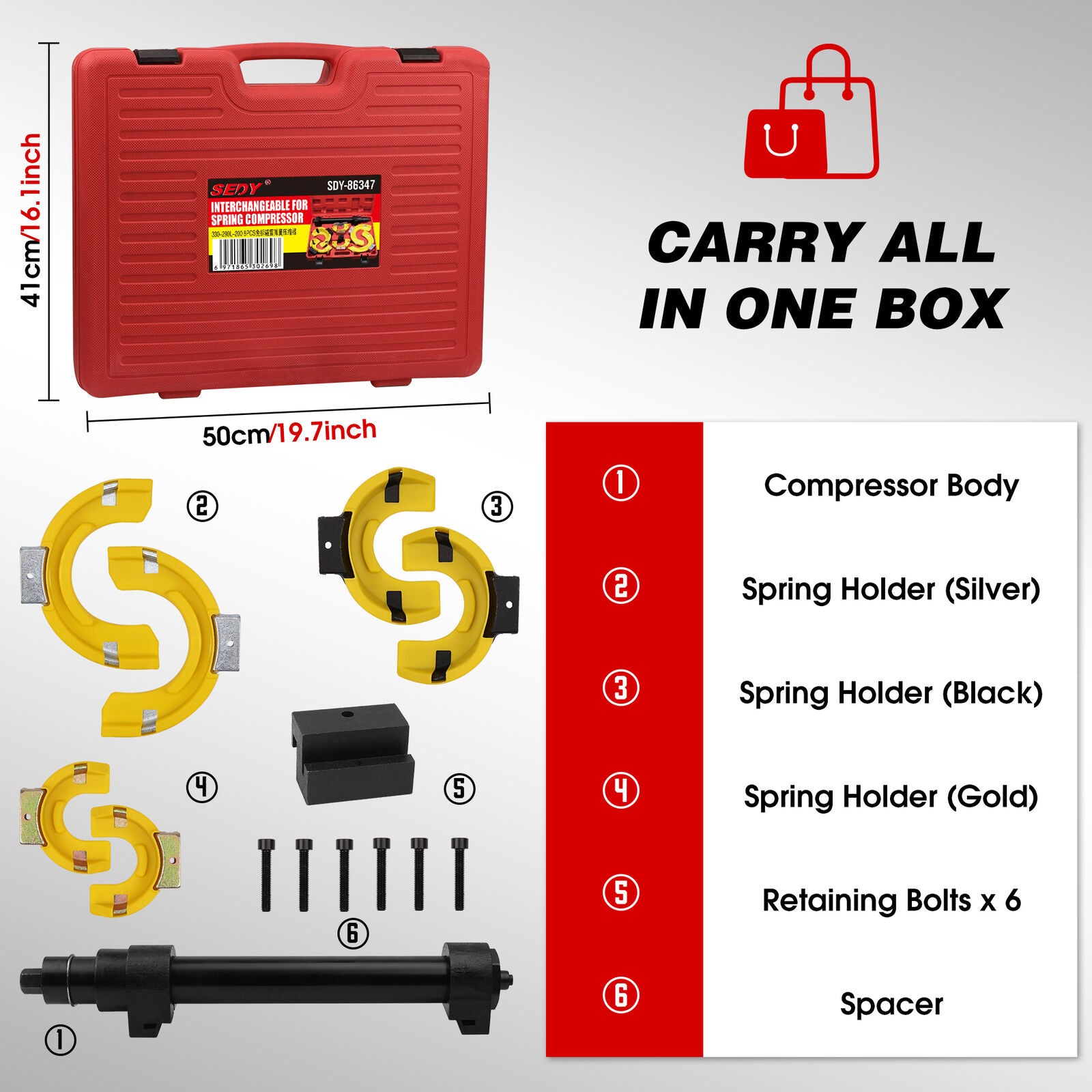 4500Kg MacPherson Strut Coil Spring Compressor Kit, 3 Yokes - HORUSDY