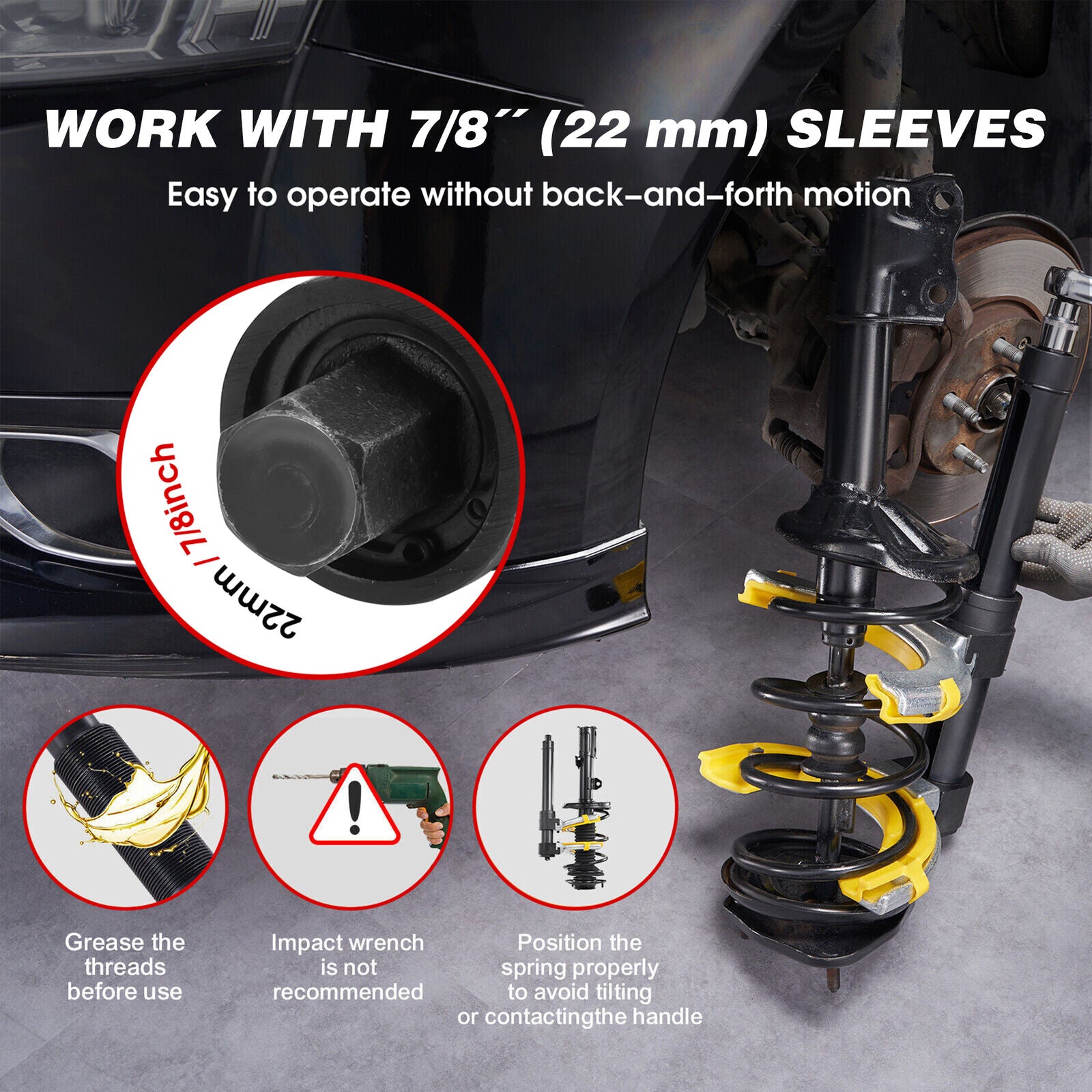 4500Kg MacPherson Strut Coil Spring Compressor Kit, 3 Yokes - HORUSDY