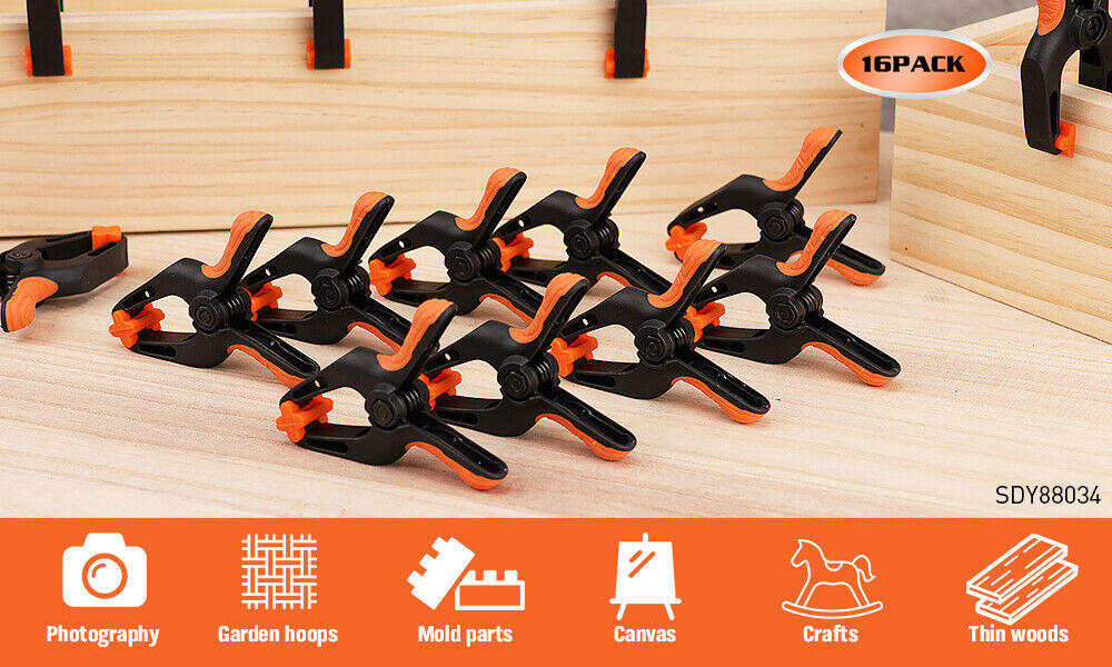 16Pcs Heavy Duty Nylon Spring Clamps, 3" with Reinforced Grip