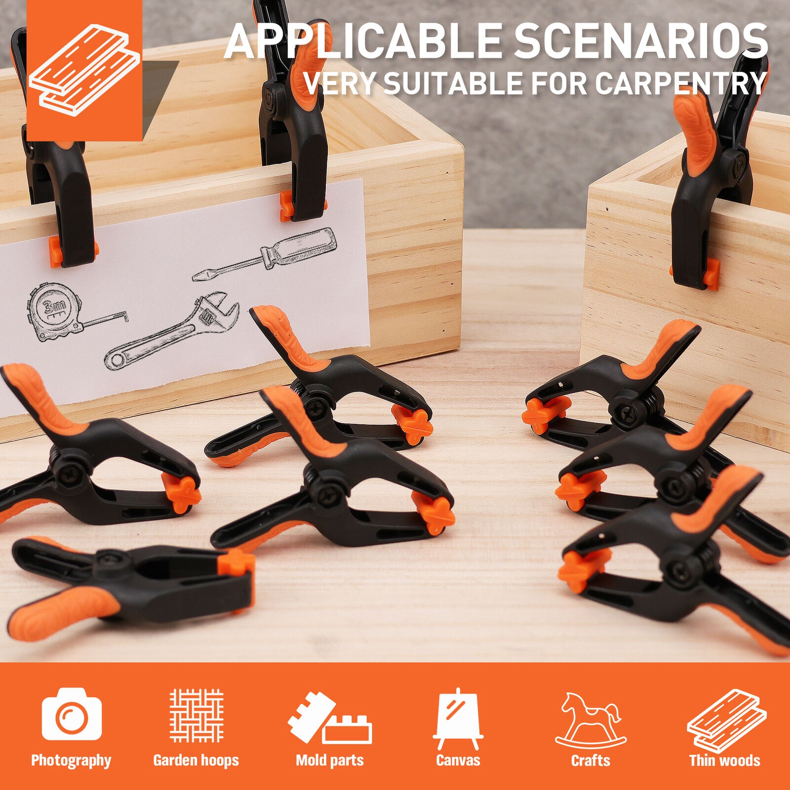 16Pcs Heavy Duty Nylon Spring Clamps, 3" with Reinforced Grip