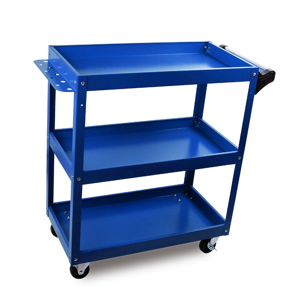 Heavy-Duty Blue 3-Tier Tool Cart Trolley with Lockable Castors, Rust Resistant, 150KG Capacity, HORUSDY