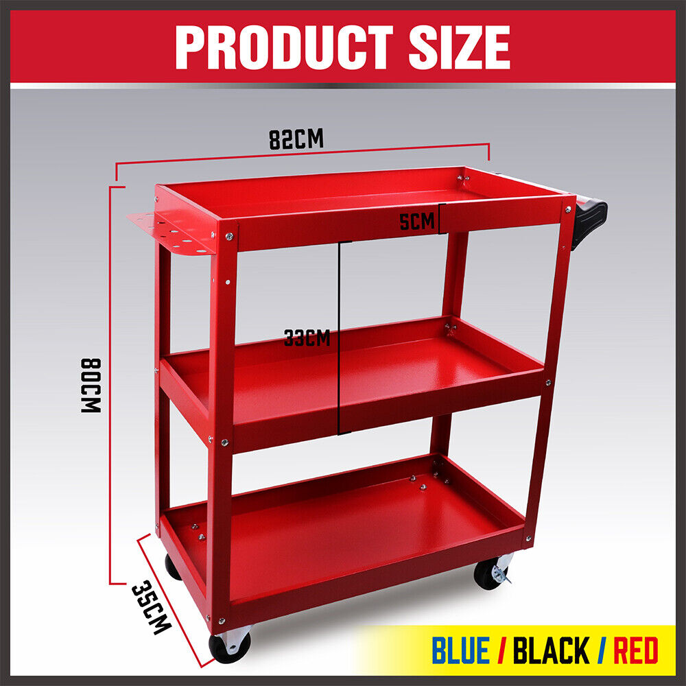 Heavy-Duty Blue 3-Tier Tool Cart Trolley with Lockable Castors, Rust Resistant, 150KG Capacity, HORUSDY