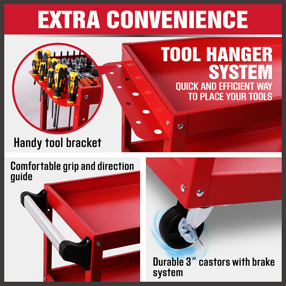 Heavy-Duty Blue 3-Tier Tool Cart Trolley with Lockable Castors, Rust Resistant, 150KG Capacity, HORUSDY