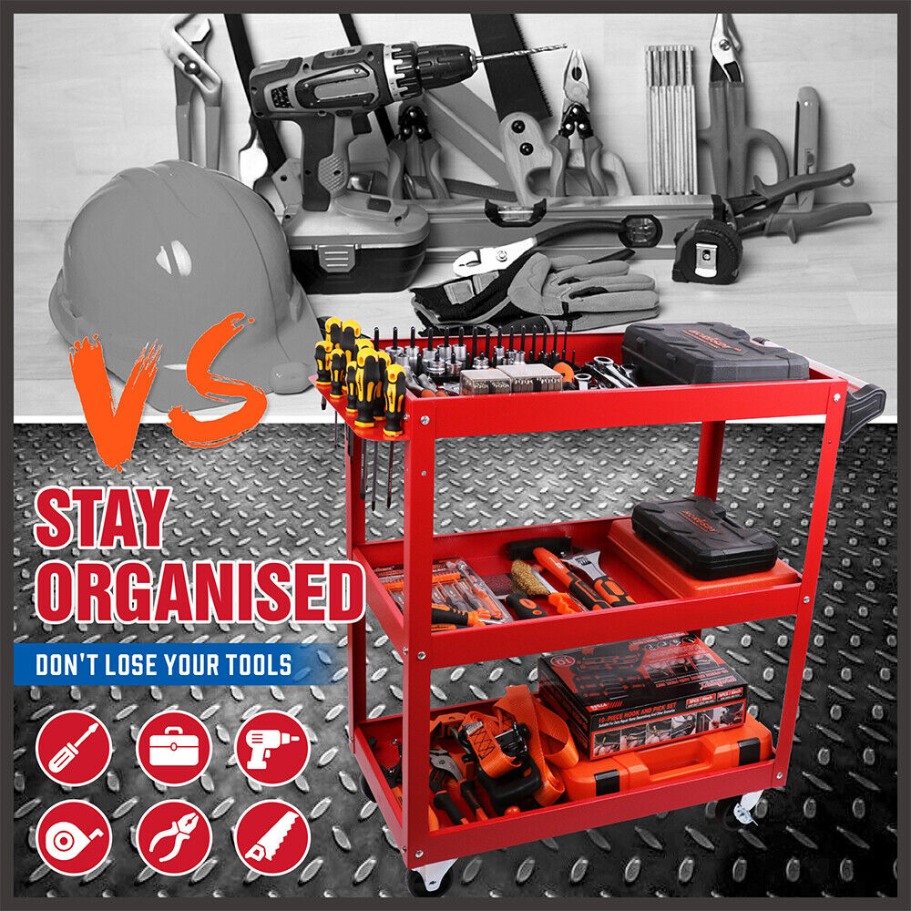 Heavy-Duty Blue 3-Tier Tool Cart Trolley with Lockable Castors, Rust Resistant, 150KG Capacity, HORUSDY